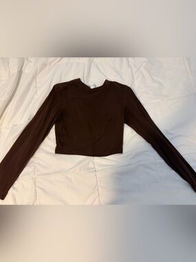 Brown Long-Sleeve Cropped Top